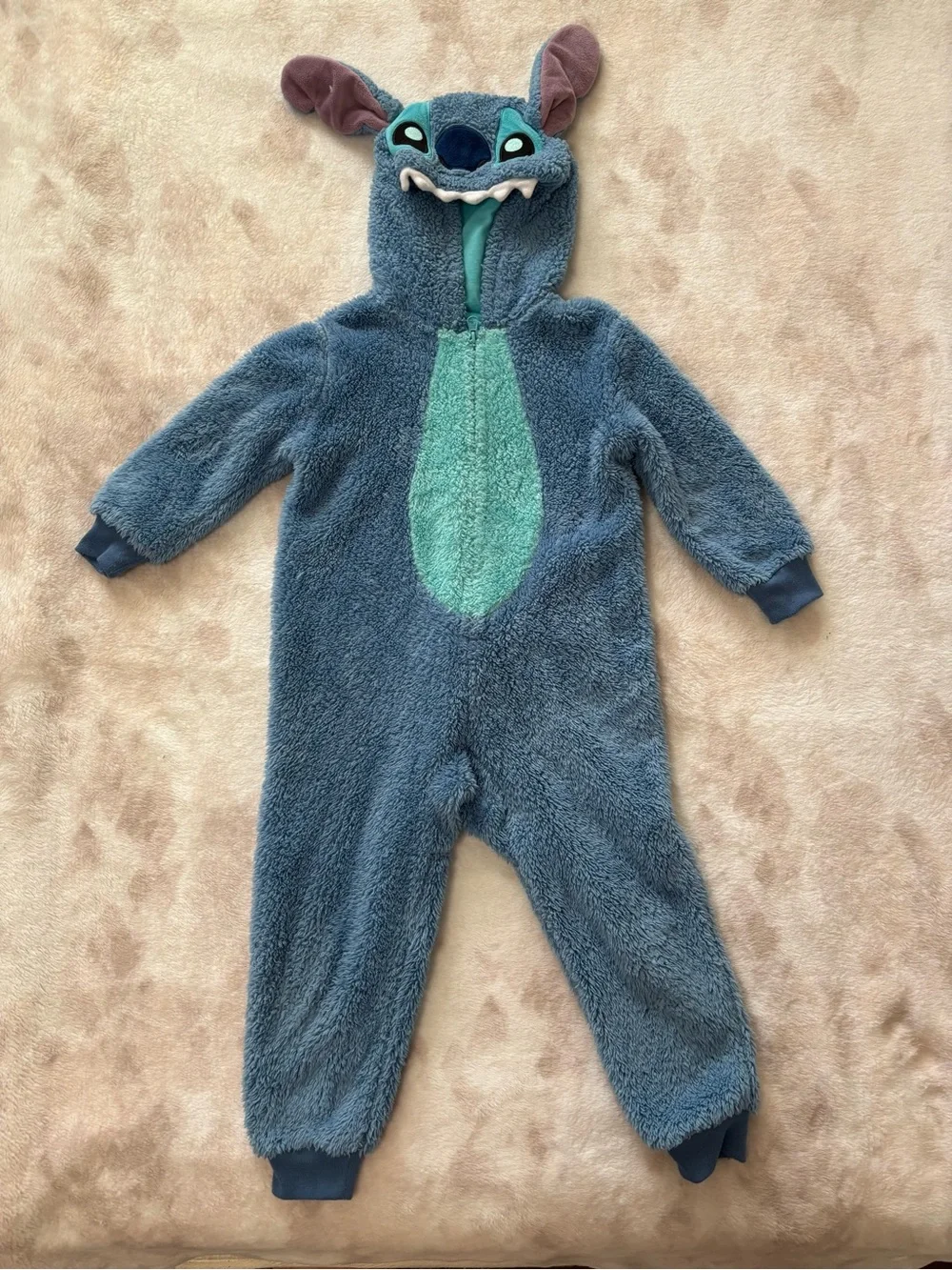 Disney Blue and Mint Stitch Plush Hooded One-Piece Romper